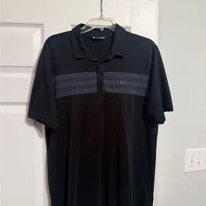 Travis Mathew Black Polo with Blue Stripe